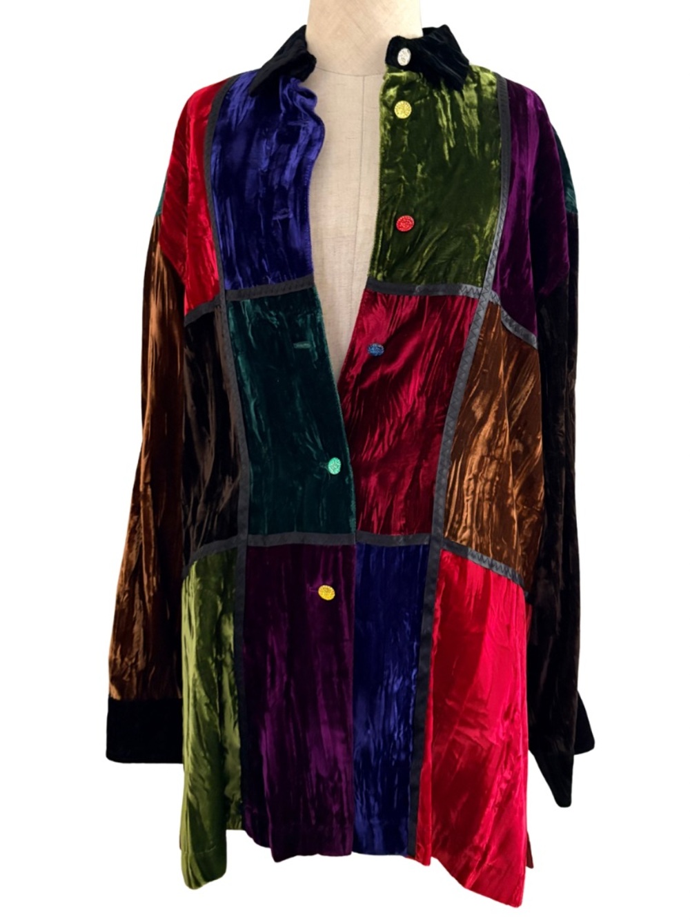 VTG 90s Todd Oldham Times Seven Rare Patchwork Velvet Colorful Jacket M Boho